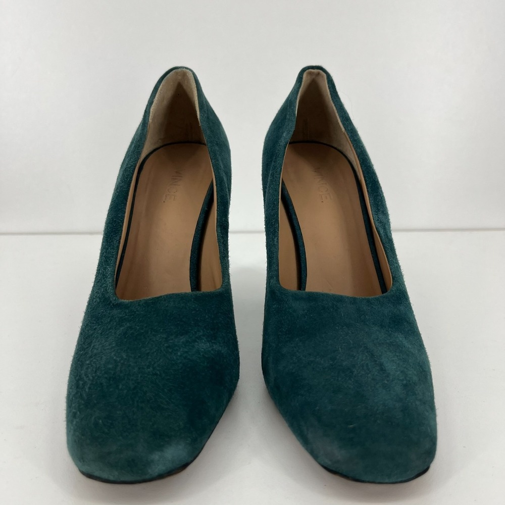 Vince Teal Green Suede Block Heel Pumps - Picture 2 of 9